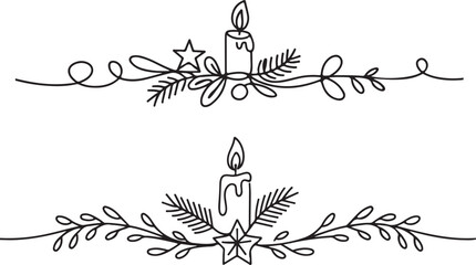 Elegant holiday corner decoration with candle, star, leaves, and plant branches on checkered