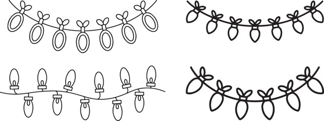 Collection of light bulb string outline art for decoration and holiday celebration