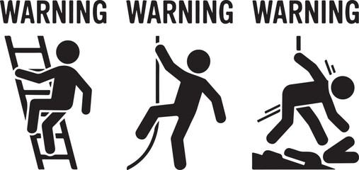 Warning safety first with man falling from ladder icon sign and symbol vector