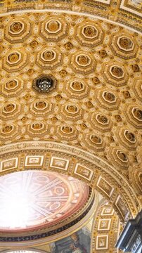 inside st peter&rsquo;s basilica vatican city roof baldachin appears richly height artwork create layered impression saint roofwork ornamental ceiling gilded panels 