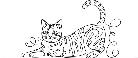 Cat illustration in lying pose continuous line drawing for pet lover and animal graphic design