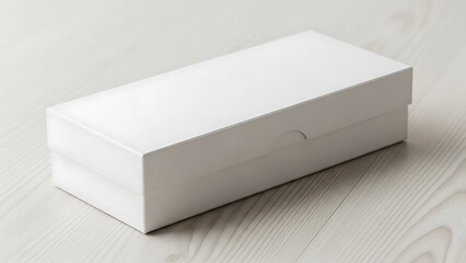 Naklejka premium White rectangular shoe box on light wood surface white box rectangular box closed box