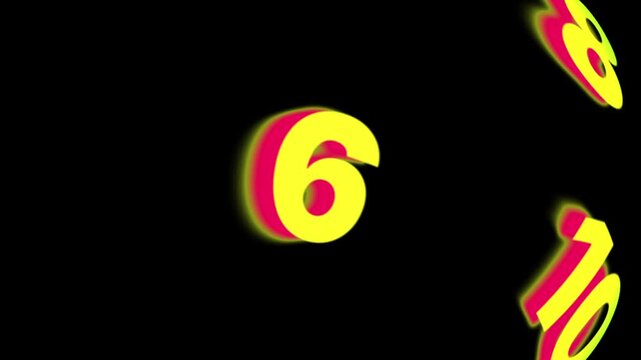 Retro style 3D digital countdown from 10 to 0 seconds on black background