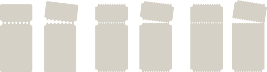 Blank Perforated Ticket Mockup Set - Realistic Paper Cinema and Event Admission Stub Vectors