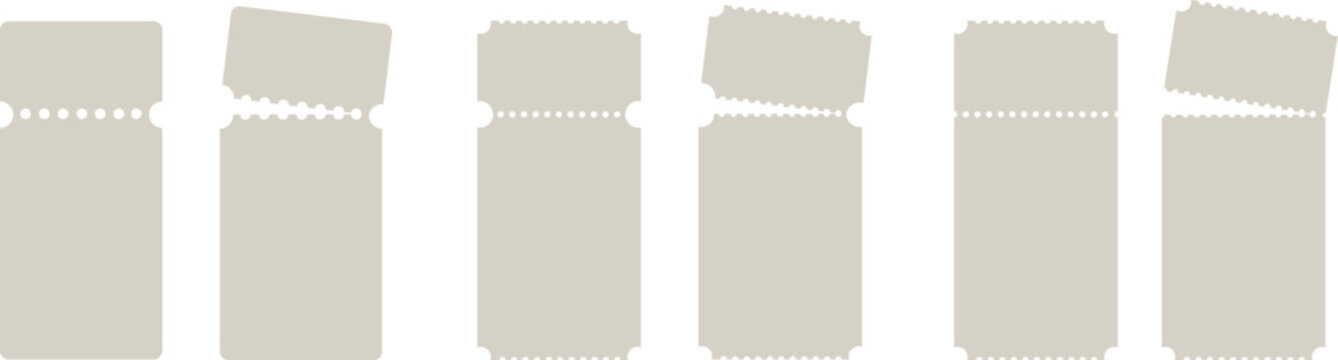 Blank Perforated Ticket Mockup Set - Realistic Paper Cinema and Event Admission Stub Vectors