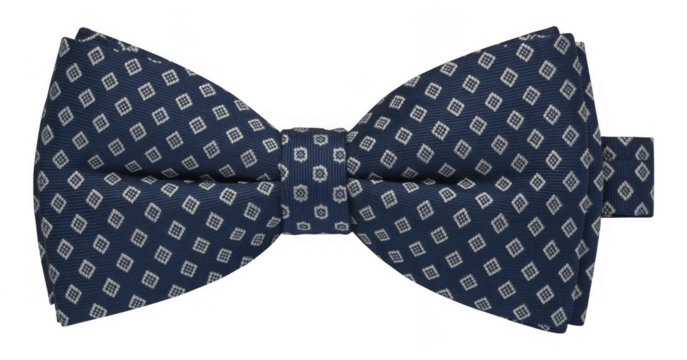 Blue bow tie with white geometric pattern white pattern isolated on a transparent background - Powered by Adobe