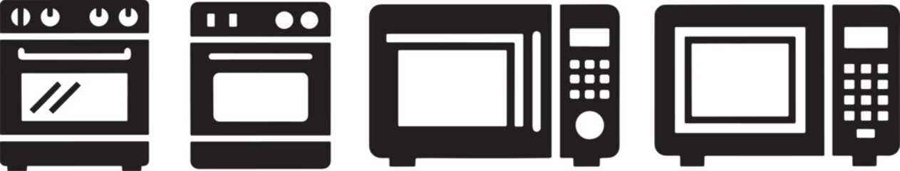 Obraz premium Electric Oven and Microwave Icons Collection for Home Kitchen Equipment Design