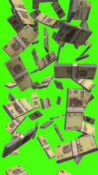 Vertical Congolese Franc bills falling on chromakey, CDF finance animation