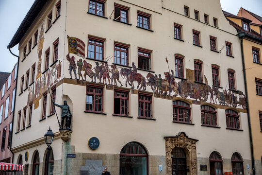 Medieval Merchant Procession Mural on the IHK Building in Nuremberg