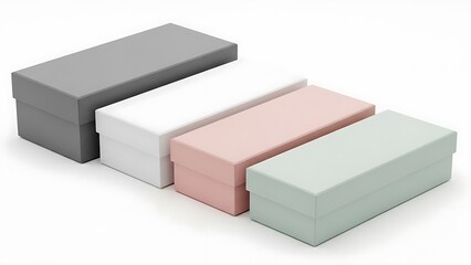 Naklejka premium Four colored shoe boxes in a row on white background colored boxes rectangular boxes gray box white box