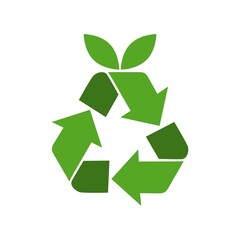 Obraz premium Green recycle or recycling arrows flat icon isolated on white background