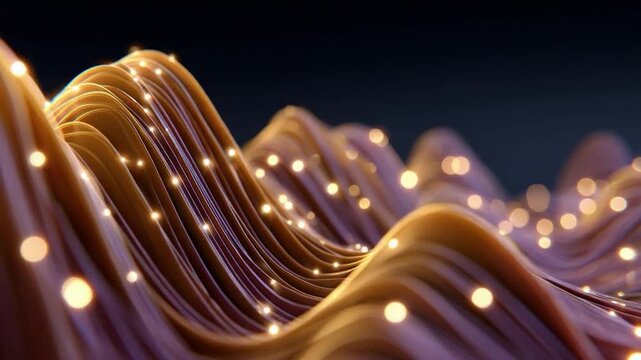 Abstract Glowing Landscape: A mesmerizing digital artwork features flowing, undulating forms with soft, glowing orbs, creating a sense of depth and ethereal beauty.