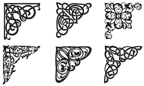 Comprehensive set of horizontal vintage corner ornaments for elegant invitation borders.