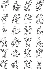 Fototapeta premium Businessman Different Pose Outline vectors set in Black and white with transparent background vectors