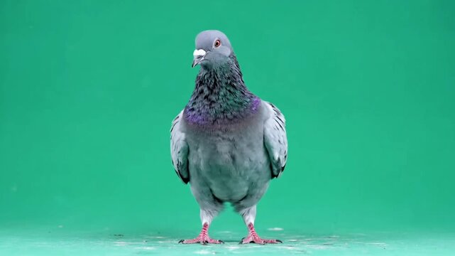 Peaceful Pigeon on Solid Green Background with Soft Studio Lighting