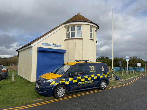 Bexhill on Sea -Sussex-UK- October 21,2025 - HM Coastguard station at Galley Hill , Bexhill on Sea with response vehicle parked outside