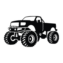 Obraz premium Black silhouette monster truck with large wheels and suspension for extreme sports design