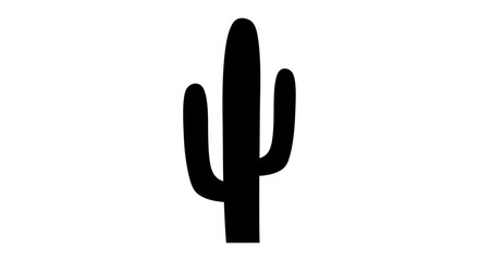 A simple black cactus illustration on a minimalist background viewed from the front