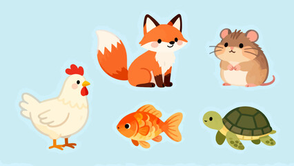 Naklejka premium Cute cartoon animals on blue background