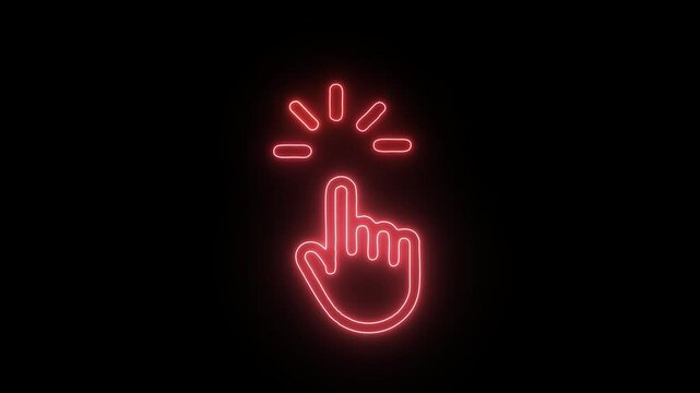 Neon Hand Icon with Click Effect
