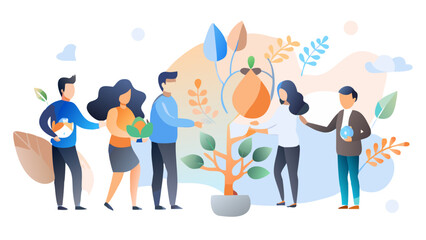 Diverse group nurturing a growing plant together