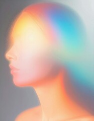 Obraz premium Iridescent abstract colorful vibrant blurry phantom head silhouette with noise texture on dark background