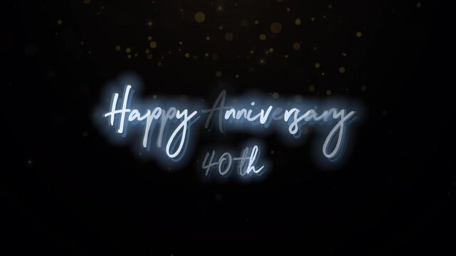 Glowing blue neon Happy Anniversary 40th text on a dark background with gold specks