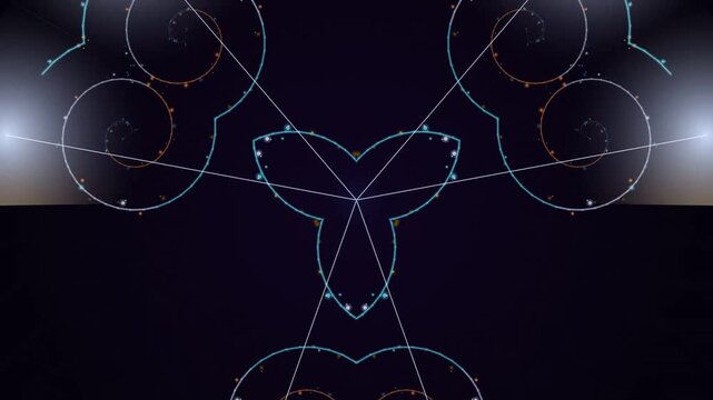 futuristic digital illustration of a whale in space with abstract shapes and glowing neon lights in dark background
