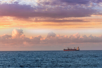 	
oil tanker of russia shadow fleet used for transportation oil in blue sea. Transport for petroleum products, gas and oil under sanctions