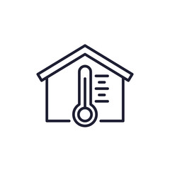 room temperature icon with house, line pictogram