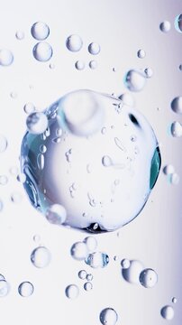 cosmetic serum drop with visible molecules and bubbles, Oil drop on Saggy skin cell, Skin Repair, moisturizer, collagen serum, Beauty Skin Care Concept 3D Animation.