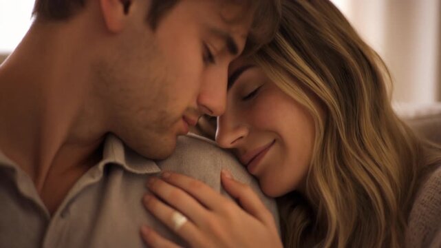 Couple Embracing and Kissing Intimately Together.