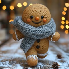 ingerbread man running in a scarf
