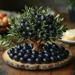 Olive tree with olives on it and under it