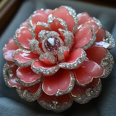 Brooch in the shape of a pink flower with a stone in the center