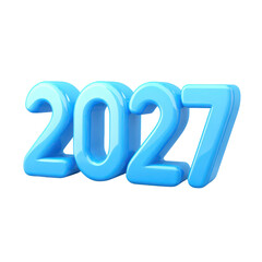 Large blue 2027 numerals icon with thick rounded typography, soft shading and subtle three dimensional depth, clean centered composition isolated on transparent background.