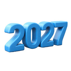 Large blue 2027 numerals icon with thick rounded typography, soft shading and subtle three dimensional depth, clean centered composition isolated on transparent background.