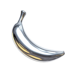 A curved metallic banana icon with a smooth chrome like reflective surface and a simplified clean banana silhouette centered isolated on transparent background.