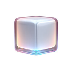 A translucent white cube lantern icon with an internal light effect, soft glowing edges and a subtle shadow beneath, clean centered shape isolated on transparent background.