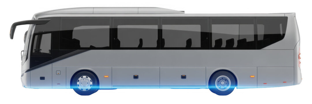 Modern electric bus with blue lights modern bus white bus isolated on a transparent background