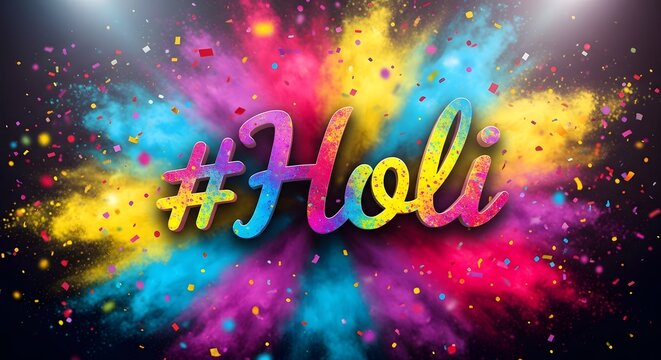 Vibrant holi celebrations with colorful powder explosion background