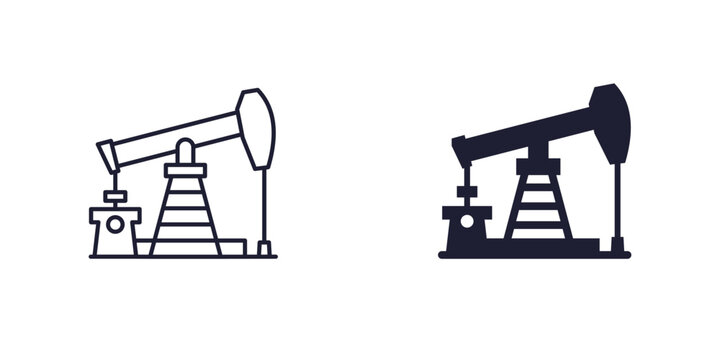 oil pump jack icon on white, line and solid design
