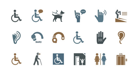 Fototapeta premium Inclusive Access Symbols: A collection of universally recognized symbols promoting inclusivity, depicting various needs such as mobility, hearing, and other accommodations.
