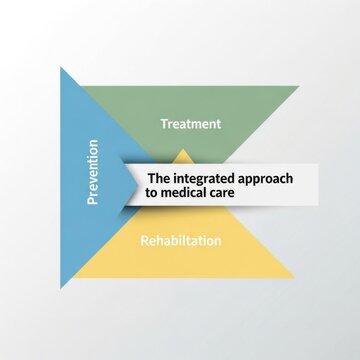 An integrated approach to medical care diagram showing prevention, treatment, and rehabilitation