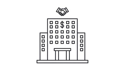 Business Partnership Handshake Over Bank Building Icon