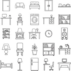 Thin Line Home Interior & Furniture Icon Set.