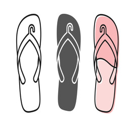 Three different styles of flip flops are displayed showing variations in color and design