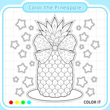 Color the Pineapple Coloring Page for Kids, Cute Pineapple Vector Illustration, Printable Kids Activity Worksheet