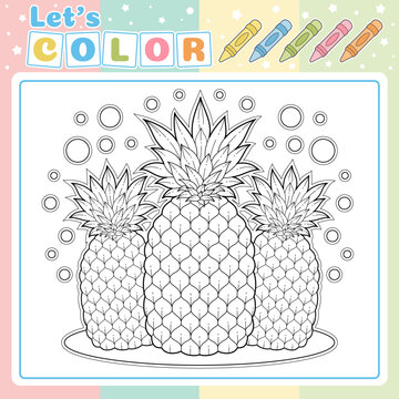 Color the Pineapple Coloring Page for Kids, Cute Pineapple Vector Illustration, Printable Kids Activity Worksheet