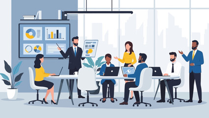 Obraz premium Diverse team collaborating in modern office with presentation